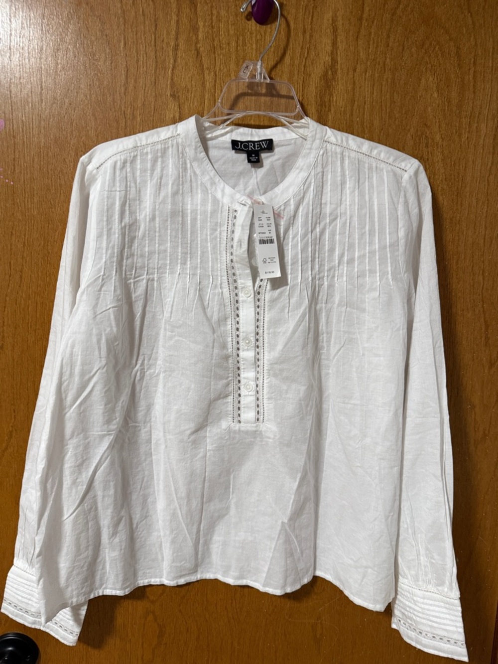 J. Crew White Pintuck Button-Front Cotton Blouse